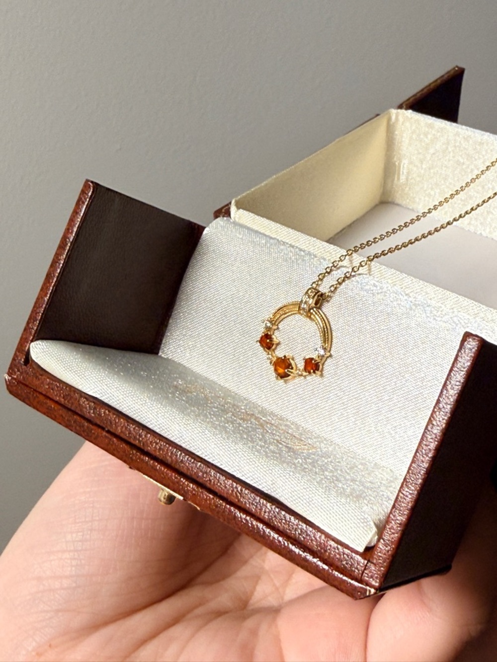 Gold Necklace with Orange Gemstone Pendant - Women Jewelry